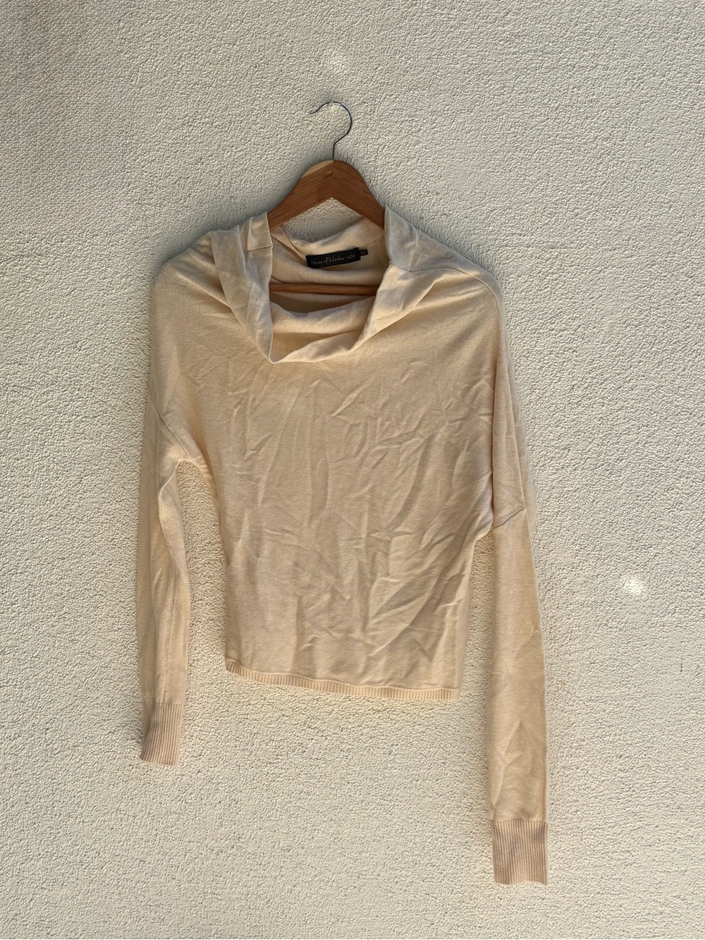 House of Harlow 1960 Light Cream Draped Cowl Neck Sweater